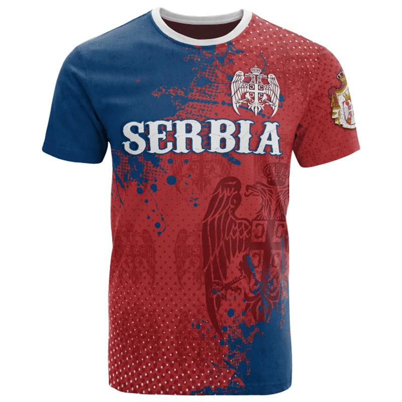 3D Printed Serbia Flag T-Shirt Men Serbian Eagle National Emblem Pattern Tees Summer Casual Street Loose Tracksuits Short Sleeve