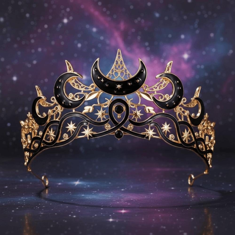 Vintage Black Color Moon Tiara Vintage Style Luxury Design Queen Crown Elegant Hair Jewelry Accessories Star Headpiece for Women