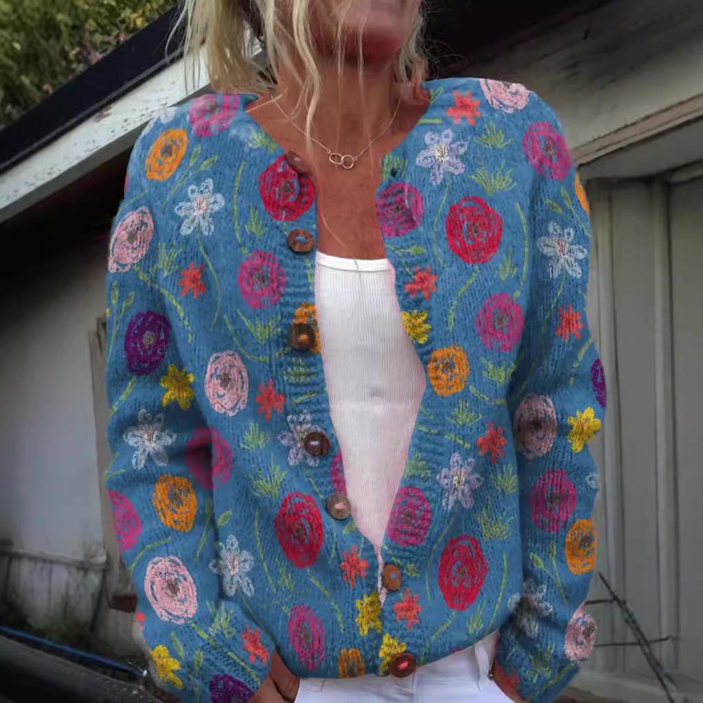 2026 Foreign Trade New 3D Digital Printing Cardigan Knitted Jacket Women's Clothing Early Spring and Autumn Factory Wholesale