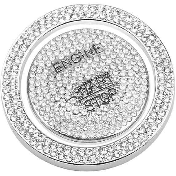 Riloer Car Engine Start Stop Button Cover, Sliver Bling Ignition Button Decoration Sticker, Compatible with Benz C Class Gla Glc Cla