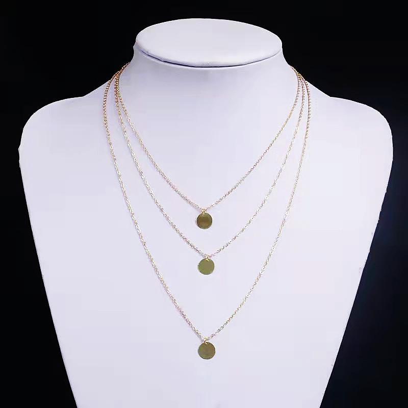Fashion retro street shot sequin accessories women, simple multi-layer glossy disc collarbone necklace