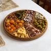 Wood Serving Tray Divided 8-Section Snack Dessert Platter Food-Grade Safe Round Serving Plate for Appetizers Nuts Dips Picnic
