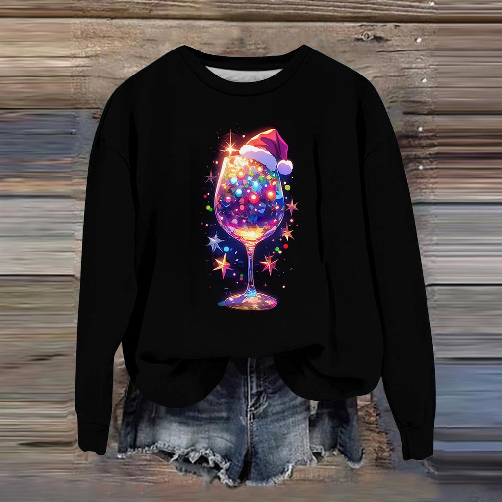 Women's Fashion Printed Long Sleeve Loose Round Neck Sweatshirt Top Fall