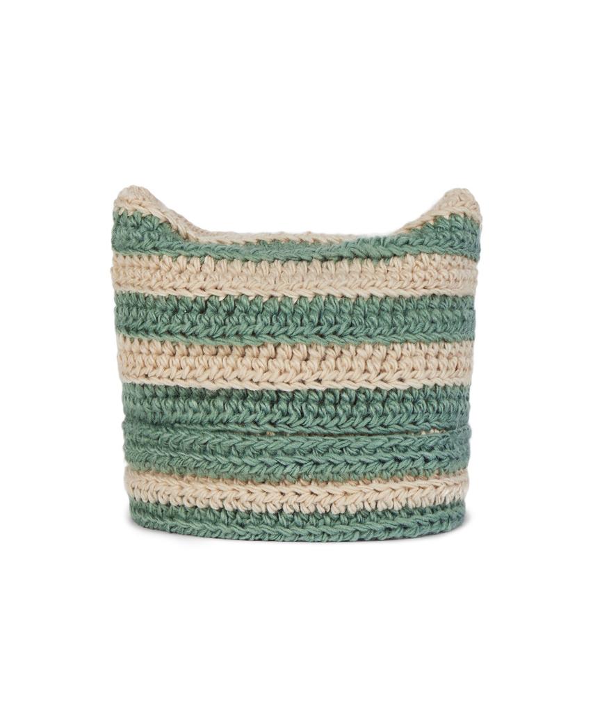 Bajal Square Label Striped Crochet Beanie Green