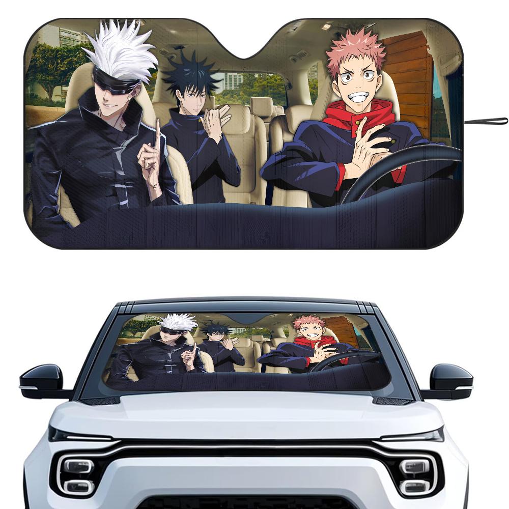 J-Jujutsu Kaisen Anime Car SunShade Windshield Foldable Three-layer Insulation Sunshade By Suction Cup Blocks UV Rays Sun