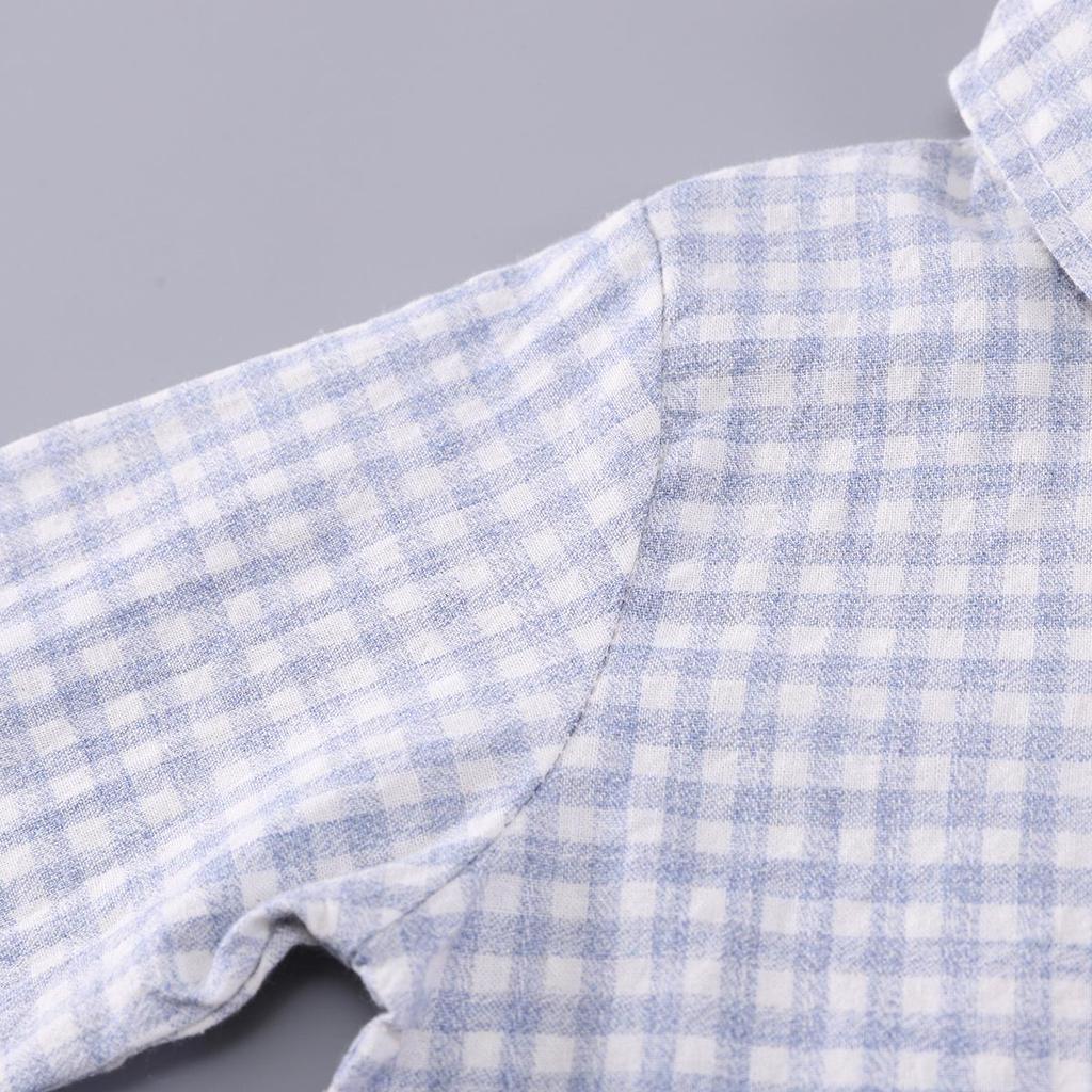 2025 Spring/Autumn Cute Boys' Plaid Shirt & Jeans Set