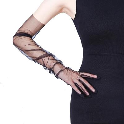Mode 70cm Lange Durchsichtige Handschuhe Ultra Dünne Tüllhandschuhe Dehnbare Netz Ellbogenhandschuhe Vollfinger Fäustlinge für Partykleid