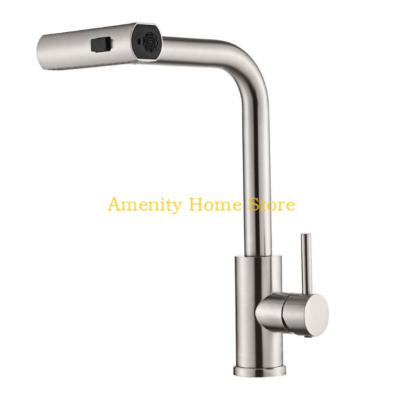 F26C Functional High Pressure Kitchen Faucet Modern Kitchen Mixer Tap with Pull Out Sprays Multifunction Kitchen Faucet for