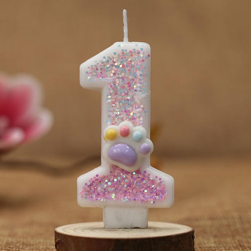 Adorable Pink Paw Print Digital Candle for First Birthday Cake