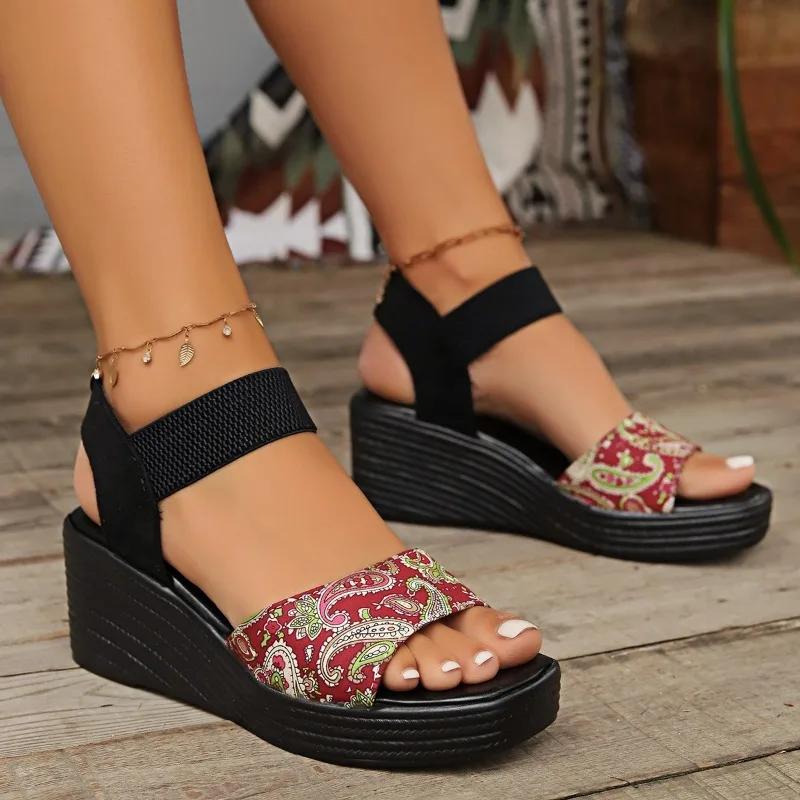 Colors Casual Sandals Women 2024 Plus Size Female Shoes Rome Women's Sandals Mixed Elastic Band High Wedges Platform Shoes Women