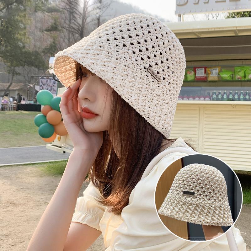 New Summer Handmade Hollow Knitted Crochet Floppy Hats Collapsible Dome Bucket Hat Solid Color Beach Caps Simple Soft Women Hat