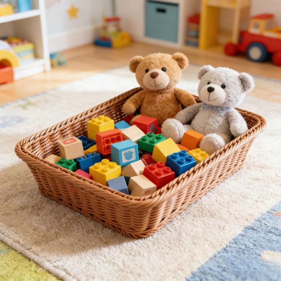 Rattan Fruit Basket Woven Display Crate Rectangular Bread Vegetable Showcase Basket Desktop Organizer for Melons and Fruits Multi-functional storage