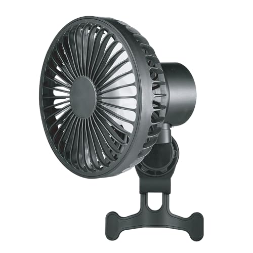 K-FAN14-B Bilfläkt med Automatisk Svängande Huvud, 3 Nivåer för Luftflöde, LED-ljus, 360-Graders Rotation, Justerbar Vinkel, Energibesparande och Tyst