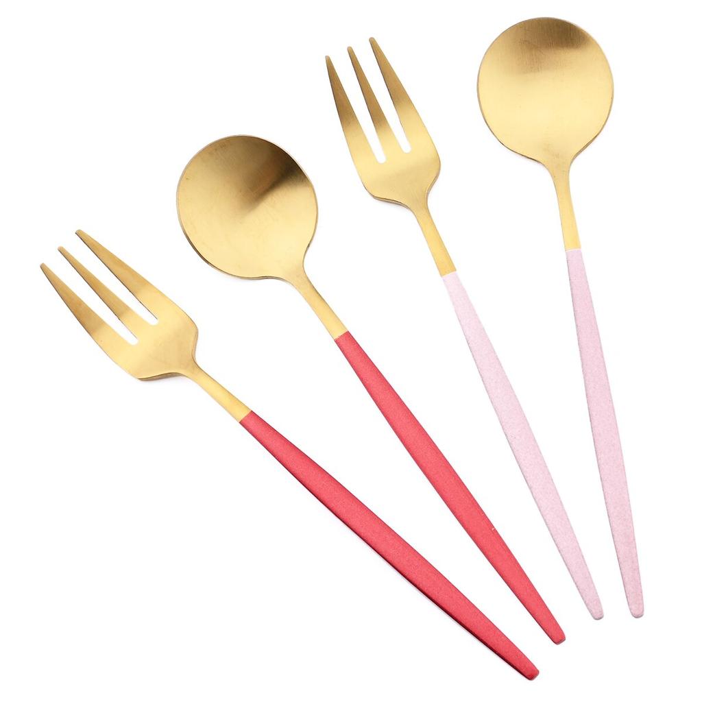 20Pcs Matte Red Gold Dinnerware Set Western Stainless Steel Flatware Knife Cake Fork Tea Spoon Cutlery Set Kitchen Tableware Silverware