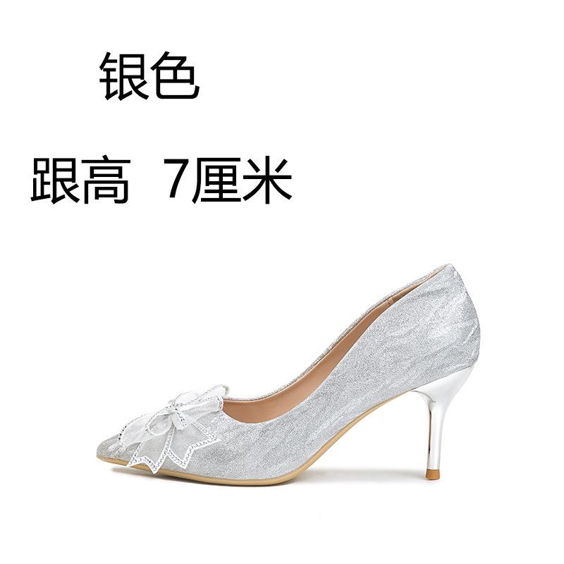 French high heels women's 2025 spring and autumn new rhinestone bow crystal wedding shoes temperament socialite stiletto single shoes women