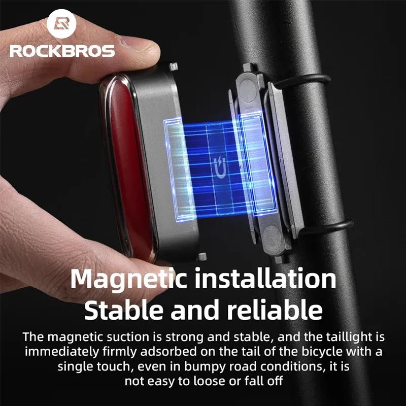 ROCKBROS Intelligentes Start-Stopp Fahrrad-Rücklicht Magnetisches Rücklicht 7 Modi LED Fahrrad-Nachtfahr Ausrüstung Intelligenter Bremsensor