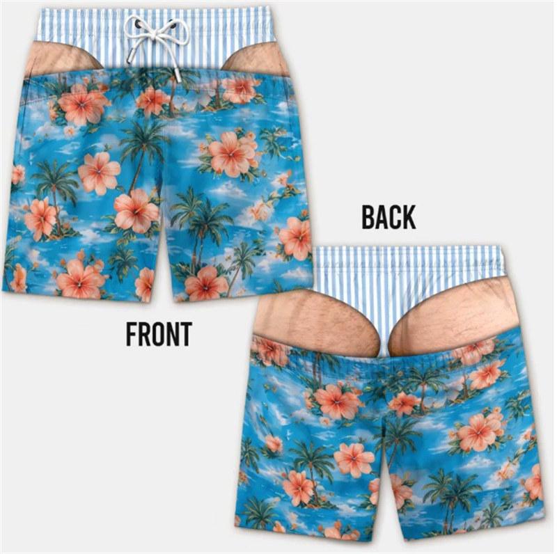 Vtipné plavky Šortky s falešným zadkem Pánské tanga Iluze Falešný denim Dárky S-5XL Vtipný design Plážové šortky Oblečení GZW