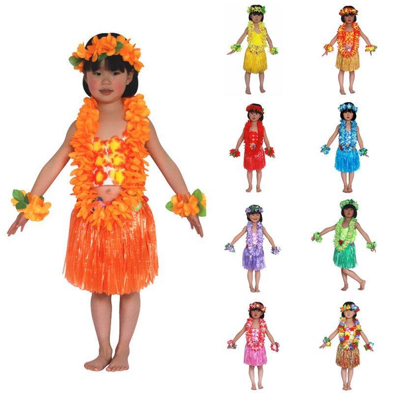 Buy Kids Hawaiian Hula Grass Skirt Headband Wristband Fancy Dance Dress