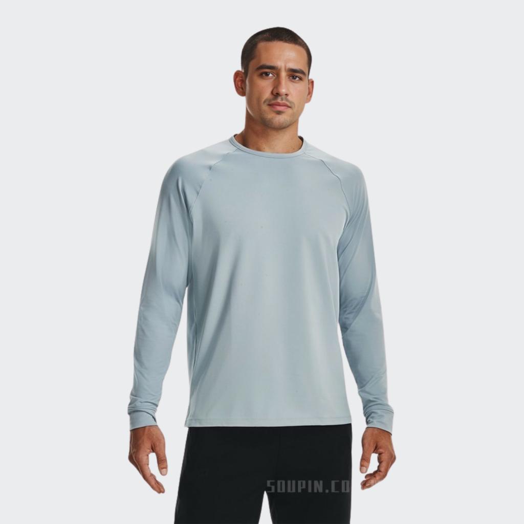 Under Armour Solid Color Crew Neck Long Sleeve T-Shirt Men Tops Blue 1378989-465