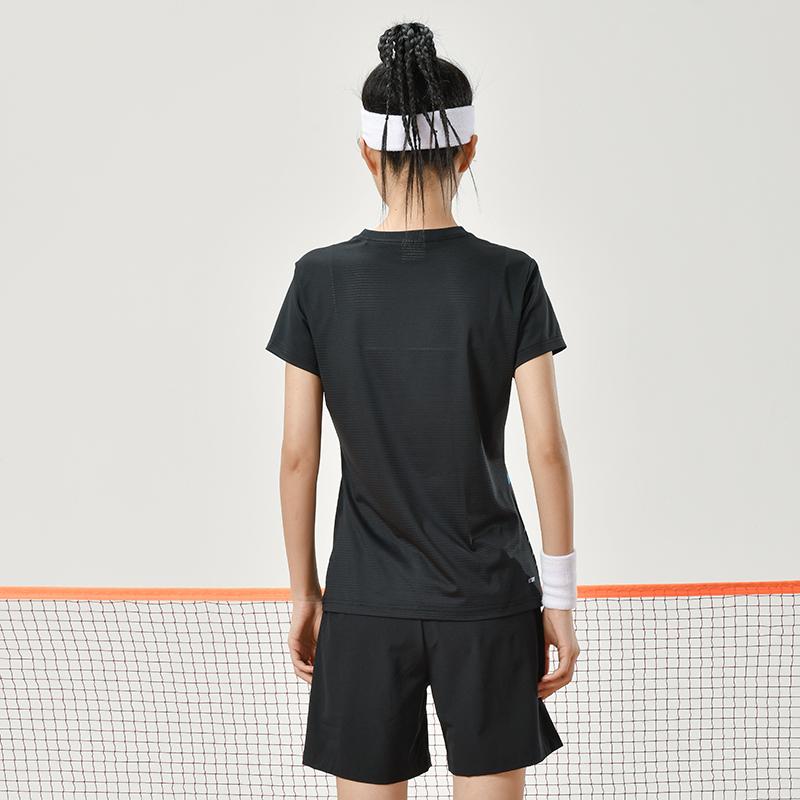 Li Ning Badminton Series Striped Geometric Pattern Crew Neck Straight Cut Short Sleeve T-Shirt Men Tops Black AAYU137-1