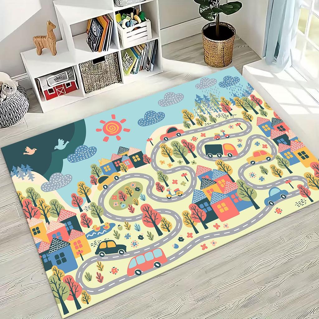 Child Urban City Road Traffic Learning Interactive Game Playroom Rug for Bedroom Living Room Sofa Home Doormat Decor,Non-slip