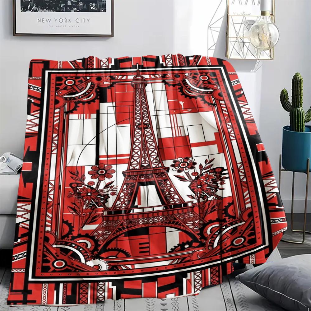 Paris Eiffel Tower Print Flannel Blanket, High quality Comfortable for All Seasons, Home Decor, Warmth and Comfort, Perfect for Christmas Gifts93