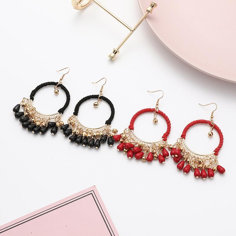 Bohemian Round Water Drop Tassel Earrings Jewelry Ethnic Style Hand Woven Hollow Geometric Statement Earrings for Women Girls