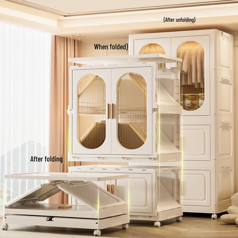 Children's Toy Storage Cabinet: Movable Multi-layer Thickened Wardrobe with Folding Shelves for Home and Bedroom