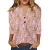 Women's T Shirt Christmas Print Button 3/4 Sleeve Daily Weekend Fashion Basic V- Neck Regular Top