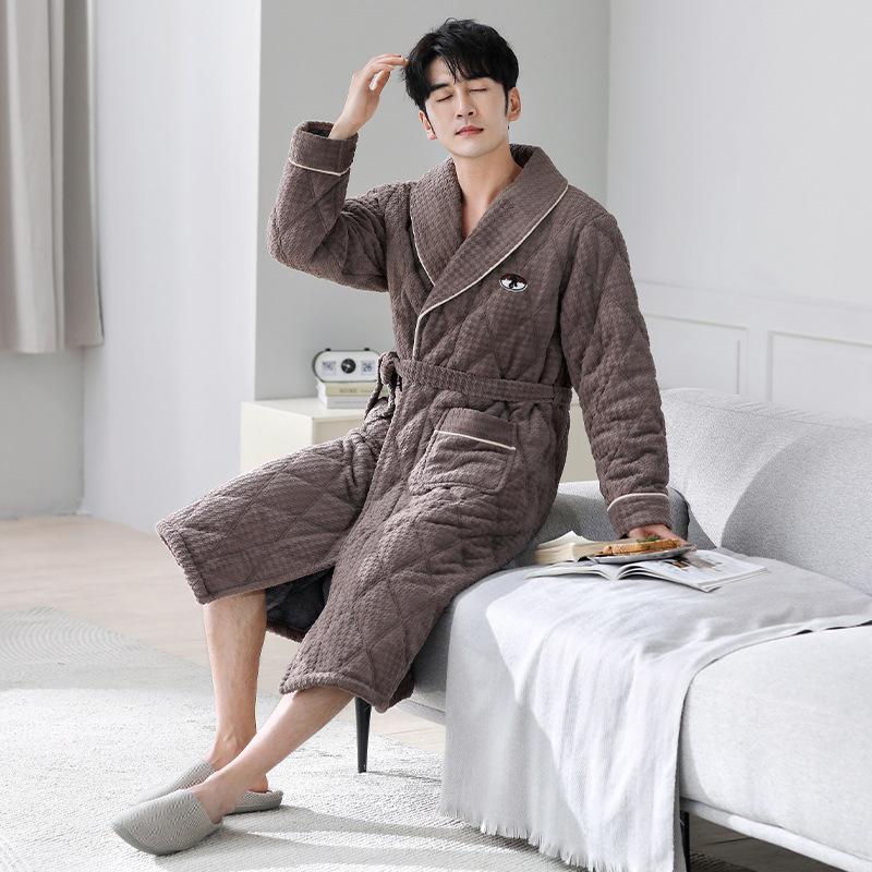 Camicia da notte invernale da uomo ispessita calda in pile di corallo pigiami accappatoi imbottiti lunghi taglie forti flanella abbigliamento da casa