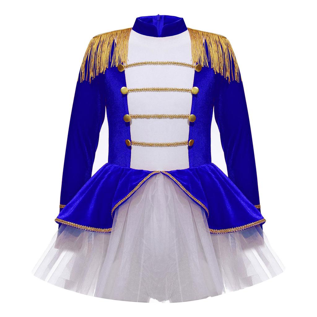 Çocuk Kız Cadılar Bayramı Sirk Ringmaster Cosplay Kostüm Uzun Kollu Örgü Tutu Leotard Elbise Noel Festivali Tema Parti için