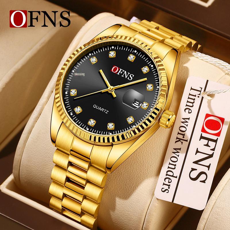 Oufanni Unisex Luminous Quartz Watch with Sunburst Dial and Waterproof Leather-Steel Band.