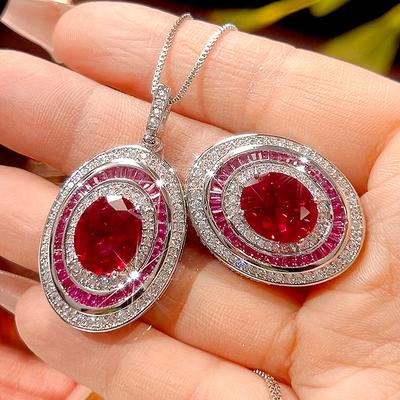 Schmuck Simulation Roter Korund Eiförmige Textur Set Schmuckset Hauptstein 10-12