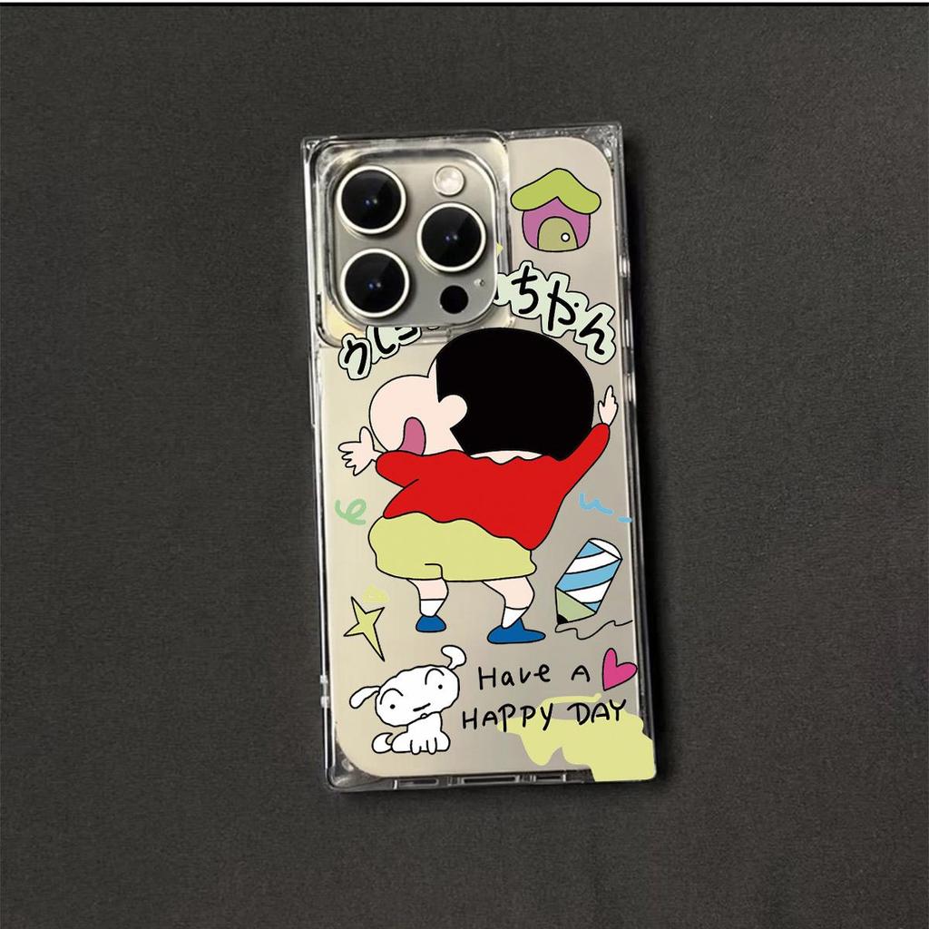 Clear Square Back Tube Case Protection For iPhone 12 16 ProMax 13 11 14 Pro Max 15 Plus Anti-Oxygen,Crayon Shin Pattern Casing