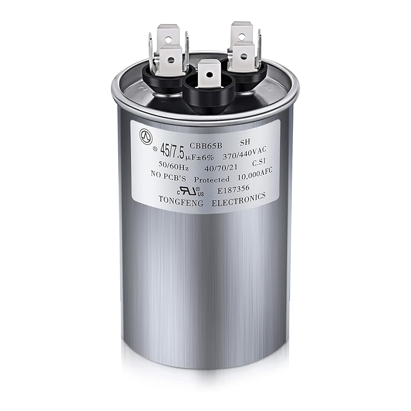 55+15 uF±6% 370/440V CBB65 Dual Run Round Capacitor for AC Motor, HVAC Capacitor, Air Conditioner Replacement, Heat Pump, Fan Start, Condenser