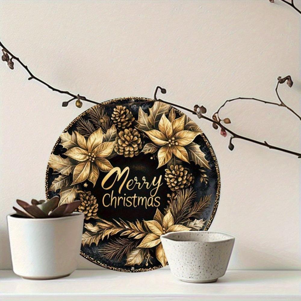 Aluminum Golden Christmas Wreath Wall Art Decor UV Scratch Resistant Durable Easy Hang
