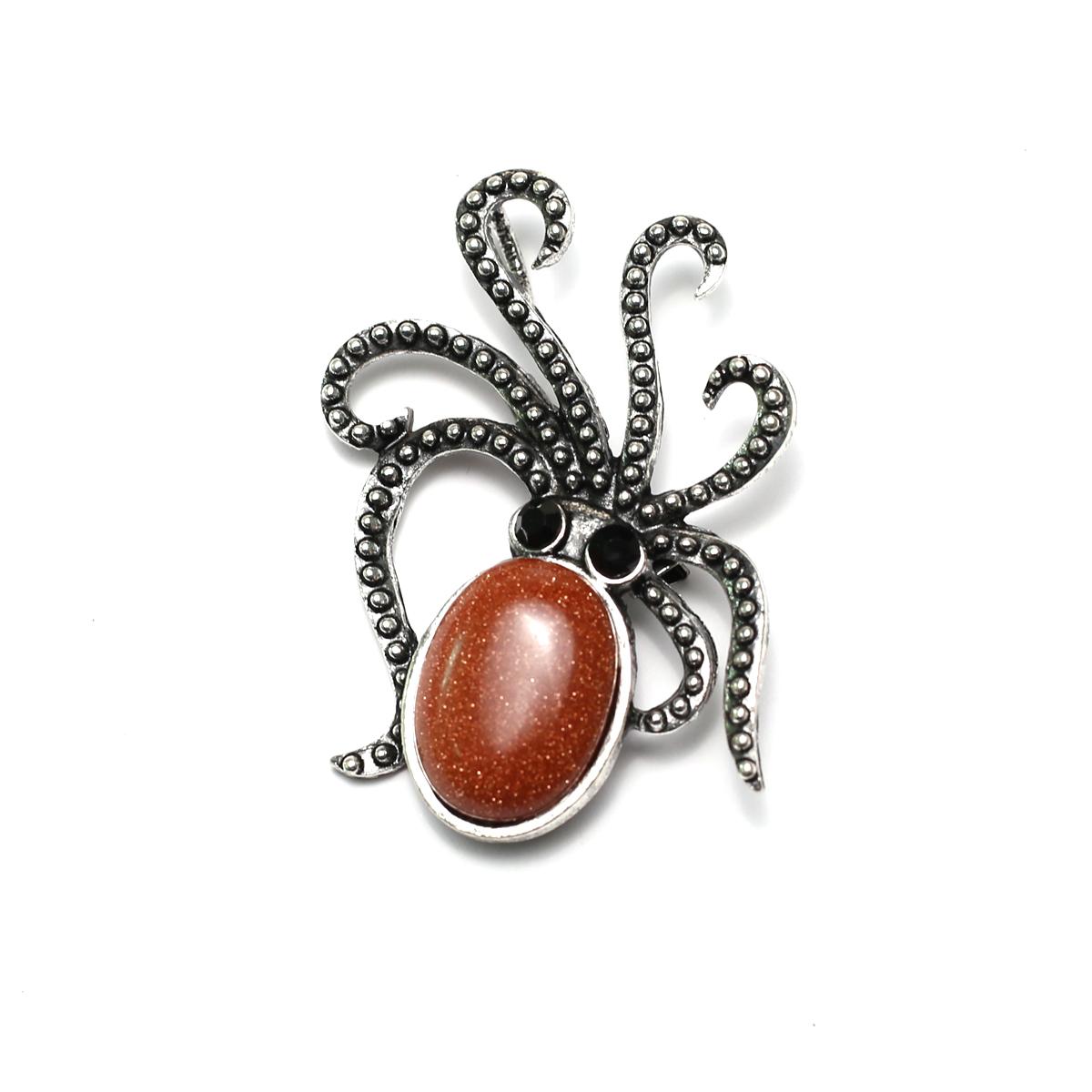 

1 шт. Броши в виде осьминога с цветными бриллиантами и драгоценными камнями, брошь-булавка с кристаллом исцеления Рейки, аметистом, агатом и опалом, энергетическая брошь из натурального камня 1Pc-35×50mm