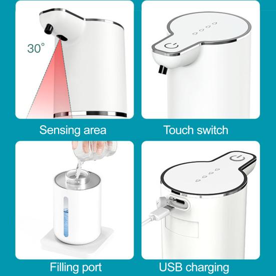 Automatischer Induktionsseifenspender, wiederaufladbar über USB, 350 ml Fassungsvermögen, berührungsloser elektrischer Seifenspender