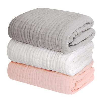 Ible Baby Badetuch Handtuch Baby Gaze 105 x 105cm Quadratisch Matt Farbe Weiß (Keratta) 6-lagig (Grau Rosa)