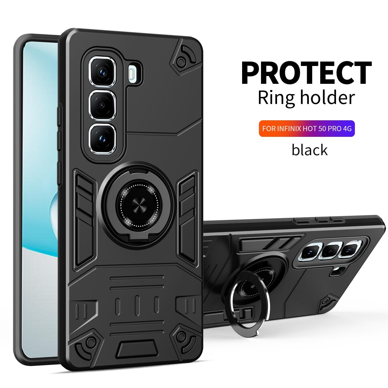 

Чехол для Infinix Hot 50 Pro/Plus + 4G Бронированный Противоударный Чехол-накладка с кольцом-подставкой для Infinix Hot 50i Infinix Hot 50i чёрный