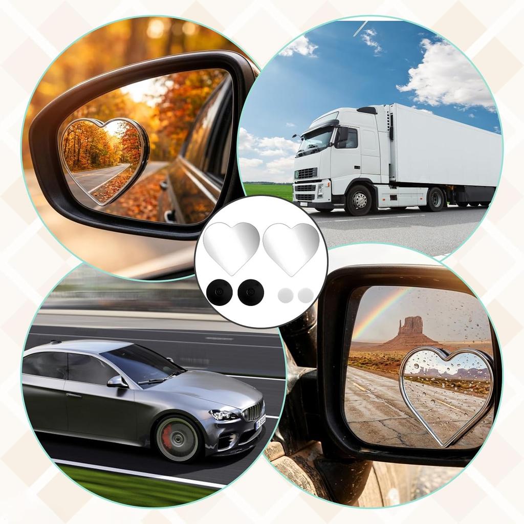 2 Pcs Blind Spot Mirror, Heart Shaped Car Side Mirrors with Adjustable Angle for Enhanced Safety, Universal Fit Convex Wide Angle Rear View Mirror