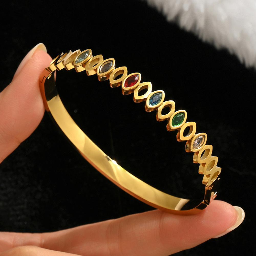 Geometric Gold & Gem Heart Bracelet Set for Women - Stackable Stainless Steel Evil Eye Jewelry