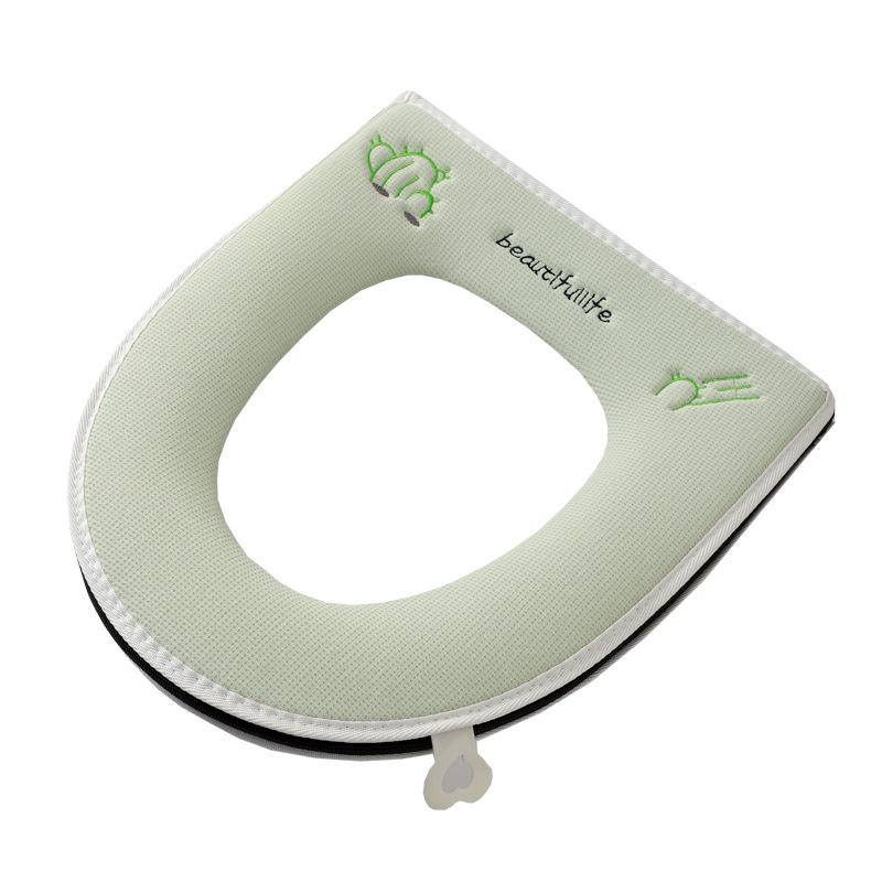 Universal Embroidered Washable Zip-On Toilet Seat Cover for All Seasons