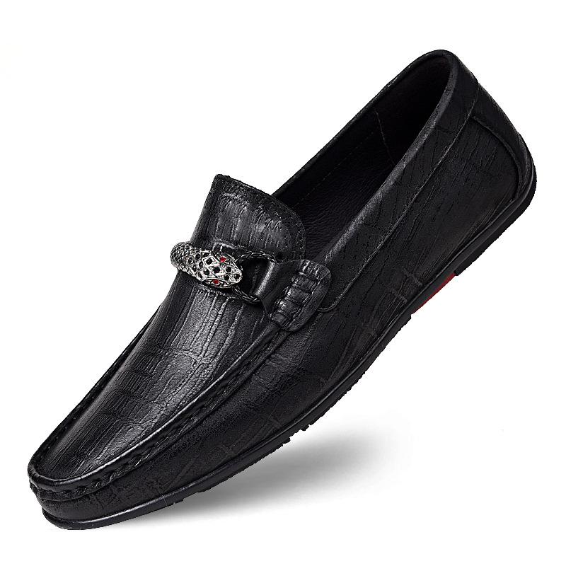 Men s Round-Toe Cowhide Slip-On Loafers with Breathable, Non-Slip Rubber Sole 41