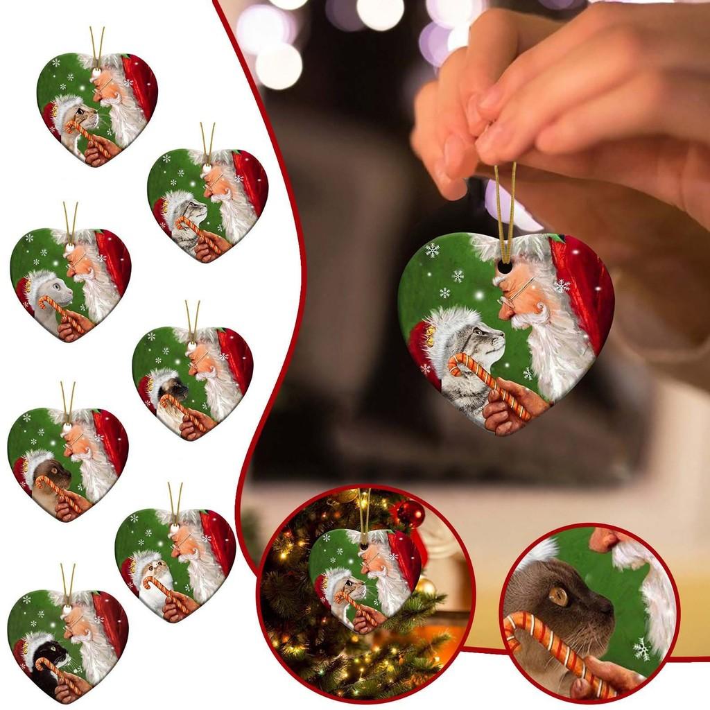 Joyful Acrylic Santa Claus And Cat Decorative Hanging Ornament For Christmas Cheer