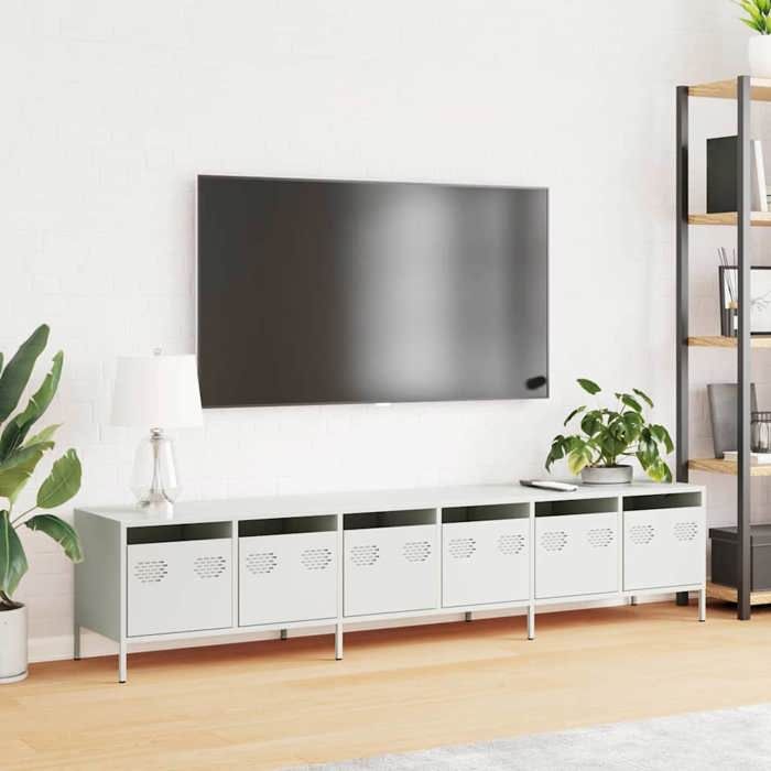 VidaXL Meuble TV blanc 202x39x43,5 cm acier laminé à froid, banc TV, meuble métallique, meuble multimédia, buffet TV, meuble 3307154