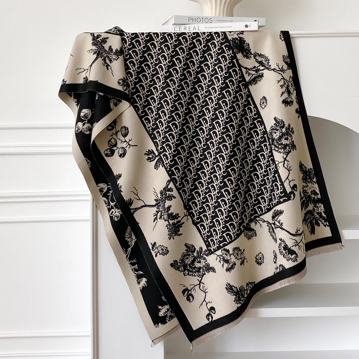 

New Winter Luxury Women Two-Sided Jacquard Scarf Cashmere Warm Shawl Outdoor Coldproof Windproof Blanket Pashmina Elegance Scarf