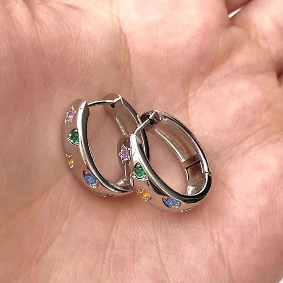 Colorful Rainbow Ring Earrings for Ladies, Crystal Charming Wedding Earrings for Ladies, Perforated Jewelry Gifts.