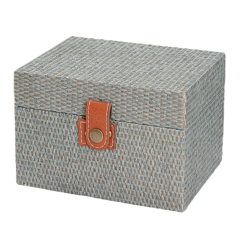 Convenient Travel Storage Box Wicker Pattern Jewelry Presentation Case Multi Functional Wooden Earrings Necklaces Holder