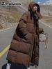 Real shot of the new winter mid-length knee-length down cotton coat for women, Korean-style loose thickened hooded cotton-padded jacket outerwear